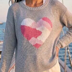 NEW! $155 WOODEN SHIPS gray loose knit sweater with pink camo heart M/L